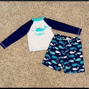 Little Me Long Sleeve Rashguard & Swim Trunks
